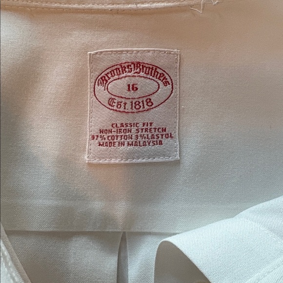 Brooks Brothers Classic Fit White No Iron Stretch Long Sleeve Shirt Size 16 - Picture 3 of 7